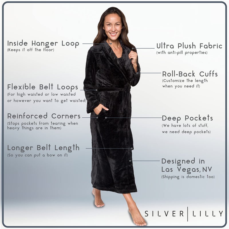 Silver Lilly Premium Womens Robe with Shawl Collar, Plush Fleece Long Bath Robe for Women, Fluffy, Warm, Fleece Women's Bathrobe - Image 5